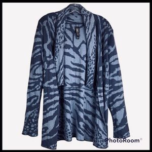 MARLAWYNNE Animal Print Open Front Cotton/Acrylic Cardigan Size S